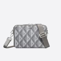 Dior Messenger Pouch CD Diamond Motif Canvas Grey