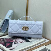 Dior Miss Caro Top Handle Pouch In Macrocannage Lambskin Sky Blue