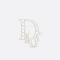 Dior Oblique Brooch Metal with Dior Oblique Embellished Resin Pearls Silver