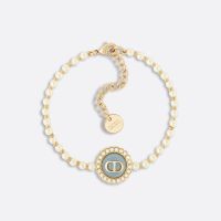 Dior Petit CD Baroque Bracelet Metal with Resin Pearls and Glass Gold/Sky Blue