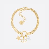 Dior Petit CD Double Bracelet Metal with Faceted Crystal, Star Charm and CD Signature Embellished Crystals Gold