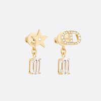 Dior Petit CD Asymmetric Earrings Metal with Star Charm, CD Signature Embellished Crystals and Faceted Crystals Gold