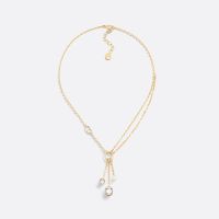 Dior Petit CD Necklace Metal with Resin Pearl and Faceted Crystals Gold