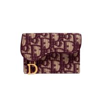 Dior Saddle Bloom Card Holder In Oblique Jacquard Burgundy