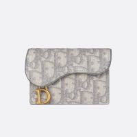 Dior Saddle Bloom Card Holder In Oblique Motif Canvas Grey