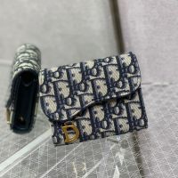 Dior Saddle Trifold Wallet In Oblique Motif Canvas Blue