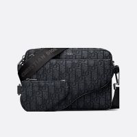 Dior Saddle Triple Pouch In Oblique Motif Canvas Black