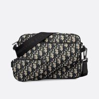 Dior Saddle Triple Pouch In Oblique Motif Canvas Blue
