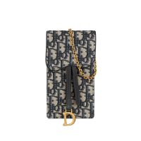 Dior Saddle Vertical Pouch In Oblique Jacquard Blue