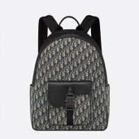 Dior Saddle Zip Backpack In Oblique Motif Canvas with Grained Calfskin Blue