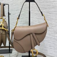 Dior Saddle Bag with Strap In Grained Calfskin Taupe