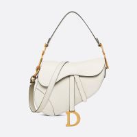 Dior Saddle Bag In with Strap In Grained Calfskin White
