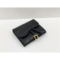 Dior Saddle Card Holder Crocodile-Embossed Calfskin Black