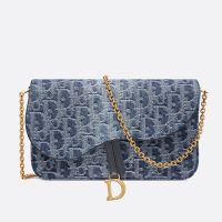 Medium Dior Saddle Pouch with Chain In Oblique Motif Denim Blue