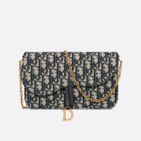 Medium Dior Saddle Pouch with Chain In Oblique Motif Canvas Blue