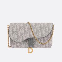 Medium Dior Saddle Pouch with Chain In Oblique Motif Canvas Grey