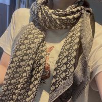 Dior Shawl D-Oblique Motif Wool, Silk and Cashmere Black