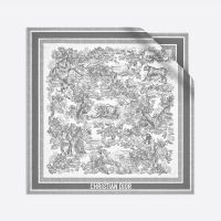 Dior Square Scarf In Toile de Jouy Sauvage Motif Silk Grey