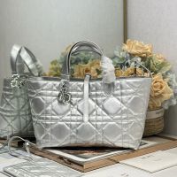 Dior Toujours Bag In Macrocannage Calfskin Silver