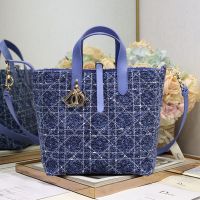 Dior Toujours Vertical Tote Bag In Cannage Tweed Blue