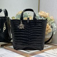 Dior Toujours Vertical Tote Bag In Crocodile Leather Black