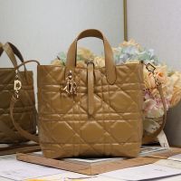Dior Toujours Vertical Tote Bag In Macrocannage Calfskin Brown