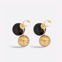 Dior Tribales Earrings Antique Metal with Resin Pearls, CD Signature and Ball Charms Gold/Black