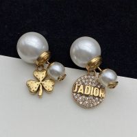 Dior Tribales Earrings Antique Metal with Resin Pearls, Clover Charm and and J'Adior Charm Embellished Crystals Gold