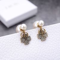 Dior Tribales Earrings Antique Metal with Resin Pearls, CD Signature and Four-Leaf Clover Signature Enhanced Crystals Gold