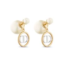Dior Tribales Earrings Metal with Resin Pearls and CD Circle Signatures Gold/Silver