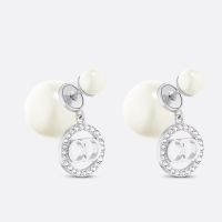 Dior Tribales Earrings Metal with Resin Pearls and CD Circle Signatures Embellished Crystals Silver