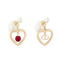 Dior Tribales Earrings Metal with Resin Pearls and Heart Charms Embellished Pearl and CD signature Gold