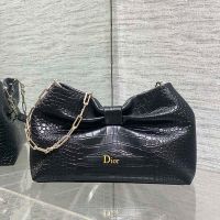 Small Dior Bow Bag In Crocodile Leather Black