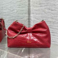 Small Dior Bow Bag In Crocodile Leather Red