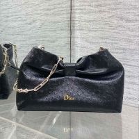 Small Dior Bow Bag In Ostrich Leather Black