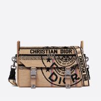 Small Diorcamp Messenger In Jute Motif Canvas Beige
