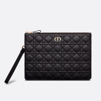 Large Dior Caro Daily Pouch In Supple Cannage Calfskin Black