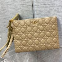 Large Dior Caro Daily Pouch In Supple Cannage Calfskin Khaki