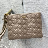 Large Dior Caro Daily Pouch In Supple Cannage Calfskin Taupe