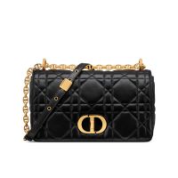 Medium Dior Caro Bag In Macrocannage Lambskin Black