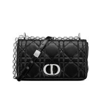 Medium Dior Caro Bag In Macrocannage Lambskin Black/Silver