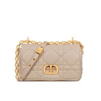 Small Dior Caro Bag In Macrocannage Lambskin Beige