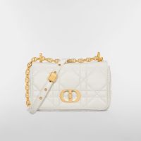 Small Dior Caro Bag In Macrocannage Lambskin White