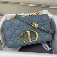 Small Dior Caro Bag In Supple Cannage Calfskin Hazy Blue