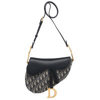 Medium Dior Soft Saddle Bag with Strap In Oblique Jacquard and Smooth Calfskin Blue