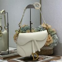 Medium Dior Soft Saddle Bag with Strap In Smooth Calfskin White