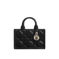 Mini Dior Book Tote with Strap In Macrocannage Calfskin Black