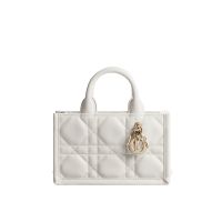 Mini Dior Book Tote with Strap In Macrocannage Calfskin White