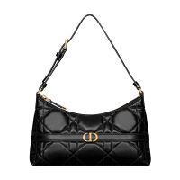 Mini Dior Miss Caro Hobo Bag In Macrocannage Lambskin Black