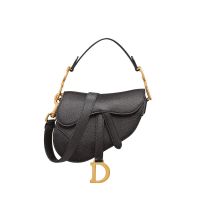 Mini Dior Saddle Bag with Strap In Grained Calfskin Black